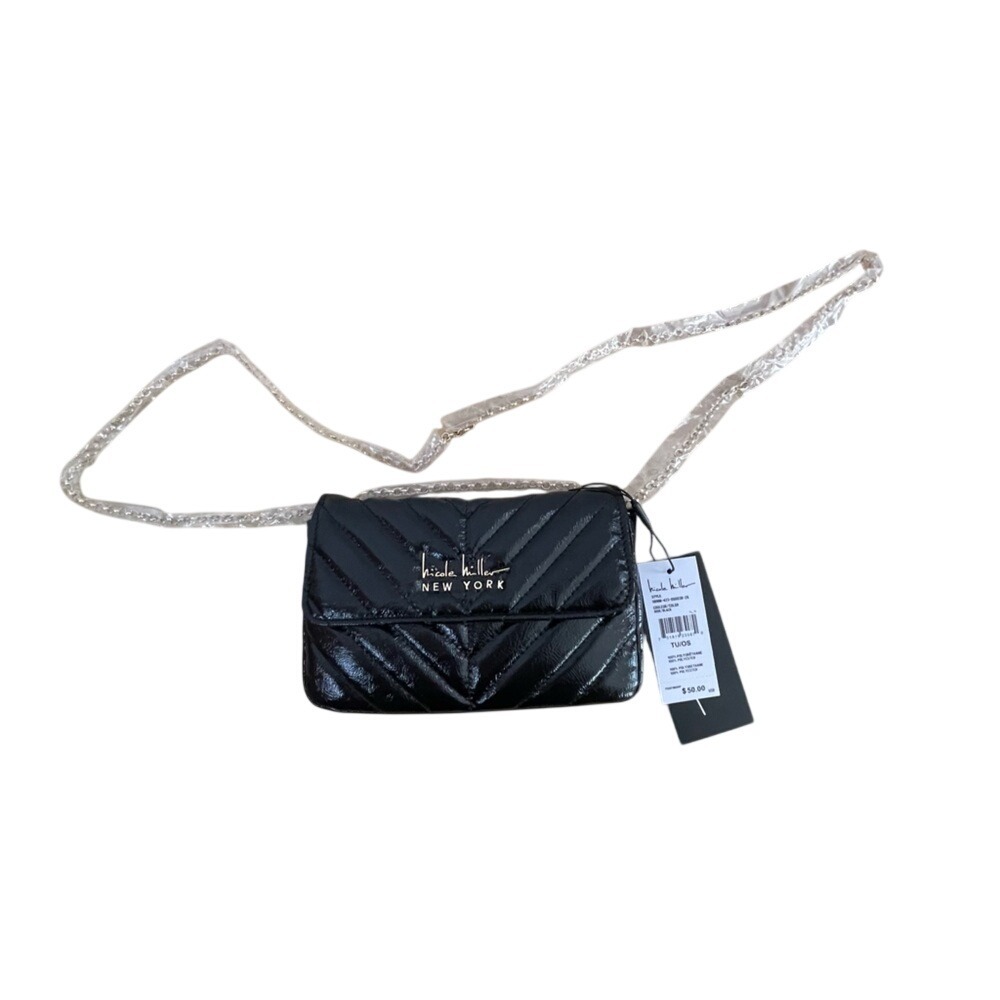 Nicole‎ Miller New York Black Chevron Quilted Crossbody Bag